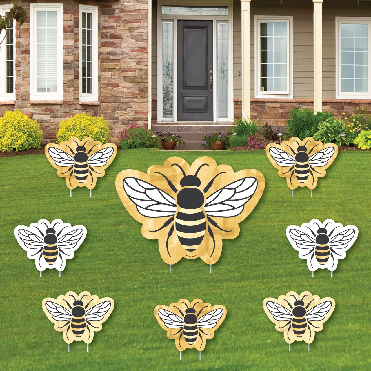 Big Dot of Happiness Little Bumblebee - Yard Sign and Outdoor Lawn Decorations - Bee Baby Shower or Birthday Party Yard Signs - Set of 8